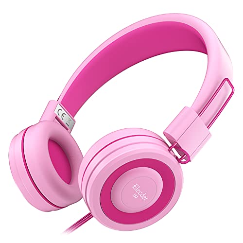 ELECDER i37 Kids Headphones for School Children Girls Boys Teens, Rose/Pink | Foldable Adjustable Lightweight, 3.5mm Audio Jack On Ear Headphones for Smartphones Chromebook Computer PC Tablets Travel - color: Pink