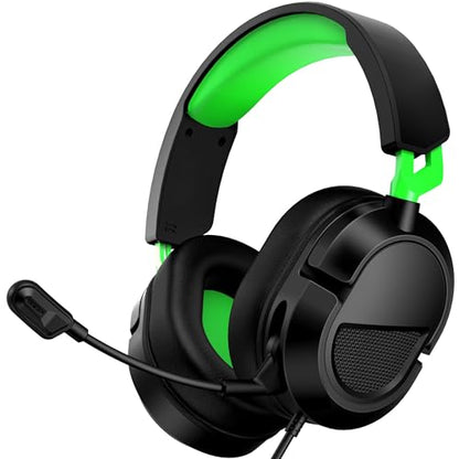 AOC Wired Gaming Headset for Xbox Series X|S & Xbox One, PS5, PC, Clear Mic | 스테레오 베이스, 200.7cm(79인치) 케이블, 인라인 컨트롤, 207g 경량, 부드러운 이어컵, 3.5mm 스플리터가 있는 게이밍 헤드폰, 게이머 선물 - color: 초록색.
