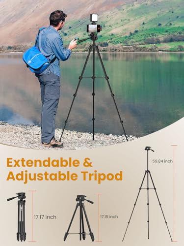 Vlogging Kit w/Light Wireless Mic,59" Full-Size Tripod Vlog K5 | Content Creator Essentials for iPhone & Android,w/ 1TX+1RX Lavalier Mic,Automatic Switch Phone Clamp,Camera Mount Tripod - size: VLOGK5(Wireless Mic)