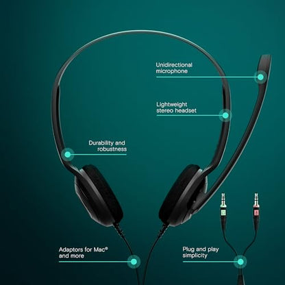 Sennheiser PC 3 Chat - Durable On-Ear Wired Headset - Noise Cancelling Microphone for Casual Gaming and Easy Connectivity - Lightweight Stereo Quality Sound - Great for Internet Telephony & E-Learners