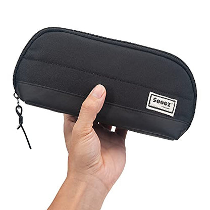 Sooez Wide-Opening Pencil Pen Case, Lightweight & Spacious Pencil Pouch Zipper Stationery Bag, Aesthetic Supply with Triangular Design for Adults, Black - color: Black
