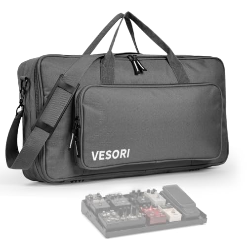 Pedalboard Bag - Fits Boss ME-80 / GT-100 / ME-90 and More - 22.5x12.5x3 Inch Fleece Lined Guitar Pedal Board Case with Shoulder Strap, Front Pocket, Non-Slip Feet, 600D Nylon (Grey)