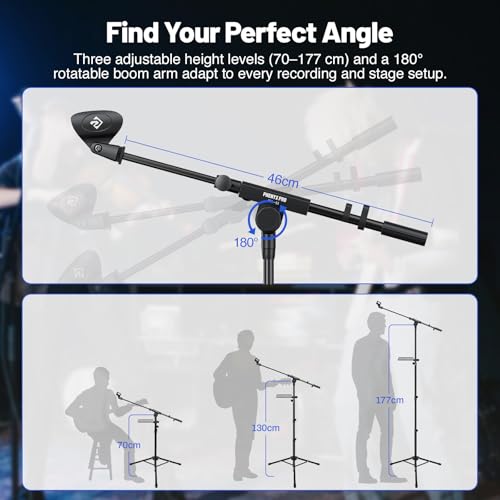 Phenyx Pro Adjustable Microphone Stand with Large Tray MA-S1 | 22 x 16 cm Tray, Adjustable Height, Dual Mic Clips, Carrying Bag, Live Streaming, Recording, Speeches