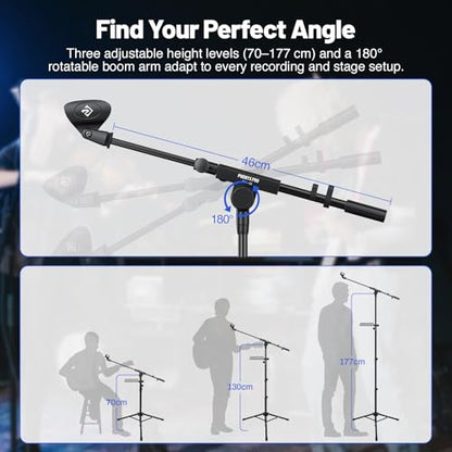 Phenyx Pro Adjustable Microphone Stand with Large Tray MA-S1 | 22 x 16 cm Tray, Adjustable Height, Dual Mic Clips, Carrying Bag, Live Streaming, Recording, Speeches
