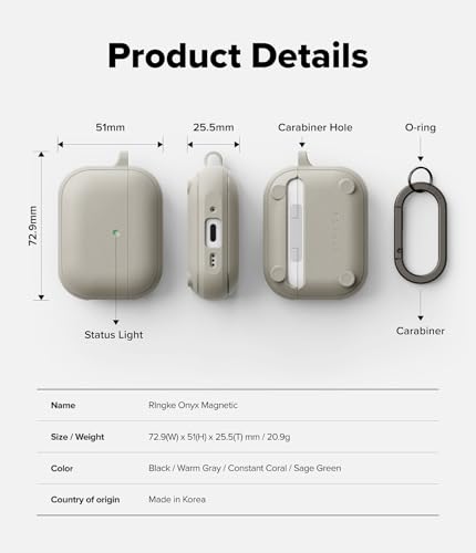 Ringke Onyx Magnetic for AirPods Pro 3 Case [Compatible with MagSafe] Oil & Dirt Resistant Feels Good in The Hand Non-Slip Lightweight Cover with Carabiner - Warm Gray - color: Warm Gray, size: AirPods Pro 3