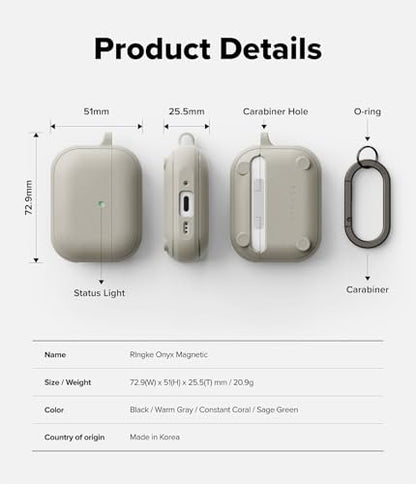 Ringke Onyx Magnetic for AirPods Pro 3 Case [Compatible with MagSafe] Oil & Dirt Resistant Feels Good in The Hand Non-Slip Lightweight Cover with Carabiner - Warm Gray - color: Warm Gray, size: AirPods Pro 3