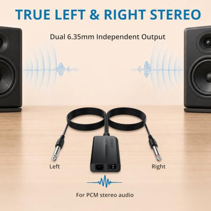 AUTOUTLET Optical to Dual 6.35mm Converter, 192kHz Toslink SPDIF to Dual 1/4" Male Stereo Analog Audio Adapter with Integrated Cable and Optical Cable for Amplifier, Powered Speaker, Mixer