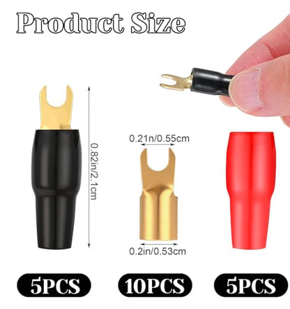 10Pcs 4 Gauge Wire Connectors, 4-Gauge Spade Terminals for Speaker Wire | Insulated Fork Connectors for Car Audio & Home Theater, Red & Black