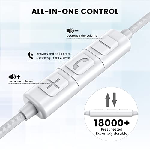MOSWAG in Ear Headphones, Half in Ear Headphones with Mic Built in Volume Control Suitable for IPad, Android, MP3, Samsung Most 3.5mm Audio Devices - color: White, size: 2 pack