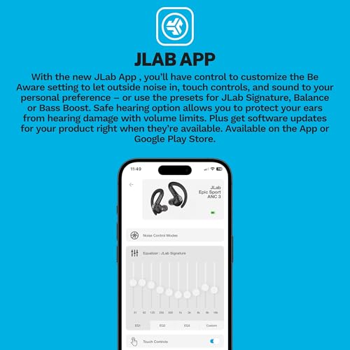 JLab, Epic Air Sport ANC 3, True Wireless Earbuds, Active Noise Cancelling, Bluetooth, Sport, Black - style: ANC Gen 3