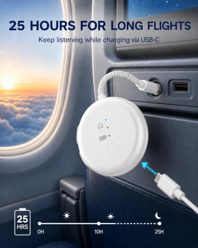Avantree SoundJet R1-25Hr Airplane Bluetooth Adapter for All AirPods | Qualcomm Chip & aptX Adaptive, Wireless Audio Transmitter for Flight Travel, Works with Bose & Other Headphones - color: 1. White