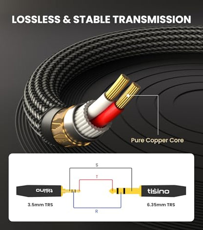 Tisino 1/4" to 1/8" Audio Cable, 3.5mm to 1/4" TRS Adapter Cable, 3.3FT/1m | 3.5mm to 1/4" Adapter Aux Audio Cable for Guitar/Keyboard/Speaker/Amp, Nylon Braided Gold-plated TRS Interconnect Cor - size: 3 feet