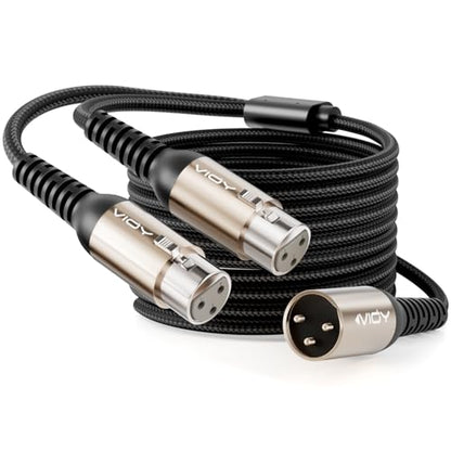 VIOY XLR Y Splitter Cable 6.6 FT, 3Pin Balanced 1 Male to 2 Female Mic Cord | noise reduction shielding, self-locking XLR plug, aluminum shell,nylon braided mic cord for studio recording and podcast - size: 6.6FT