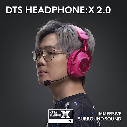 Logitech G PRO X 2 Lightspeed Wireless Gaming Headset, 50mm Graphene Drivers, DTS:X Headphone 2.0—7.1 Surround, Bluetooth/USB/3.5mm Aux, for PC, PS5, PS4, Switch - Magenta (Renewed)