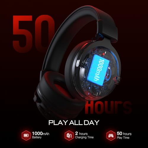 EKSA Wireless Gaming Headset for PC, USB Headphones with Retractable Microhpone, Surround‑Tuned, 20ms Ultra-Low Latency, 50Hr Battery, 2.4G Bluetooth Wired Computer Headset for PS4 PS5 Laptop