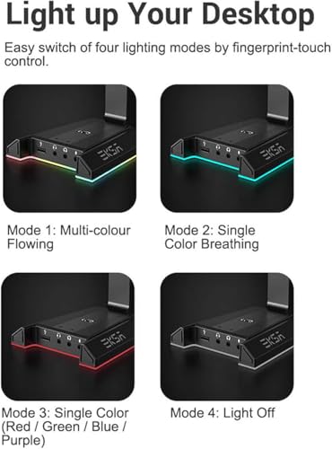 EKSA RGB Headset Stand, Headphone Stands with 7.1 Surround Sound & USB/3.5mm Port, Desk Gaming Headsets Holder with Aluminum Alloy Rod & Non-Slip Rubber Pad, Suitable for Most Gamer Desktop Earphones