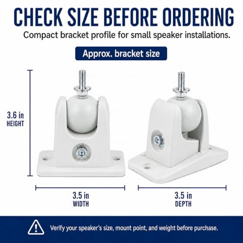 Jumbl SINSB7W ProGrip Ultra Stainless Steel Speaker Wall Mount Bracket White, Pair of 2 - Thread Size: 1/4-20 - Holds up to 10 Lbs - color: White