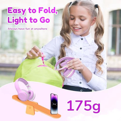 EarFun K2 Kids Bluetooth Headphones for School, Kids Headphones with Mic | Volume Limited, 40H Playtime, Built-in Mic, Stereo Sound, Foldable Over-Ear Headphone for Kids/Toddler/Travel/Tablet, Violet - color: Violet