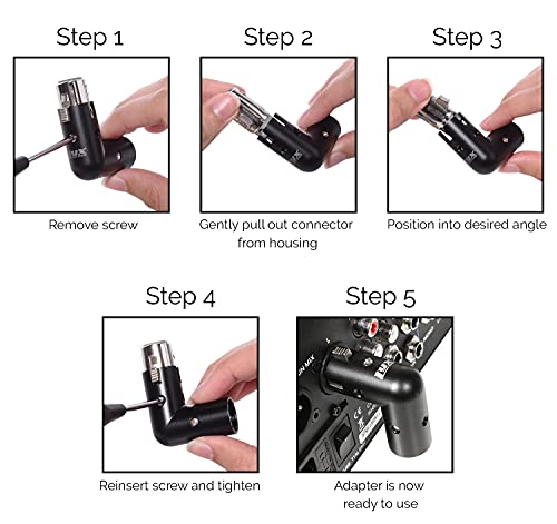 LyxPro XLR Angle Adapter Dual Male and Female can be positioned to 4 Different Angles Right Left and 90 Degree Great for Mixers that Interfere with Other Applications - 2 Pack - size: ef of 2 pk