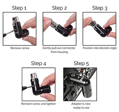 LyxPro XLR Angle Adapter Dual Male and Female can be positioned to 4 Different Angles Right Left and 90 Degree Great for Mixers that Interfere with Other Applications - 2 Pack - size: ef of 2 pk