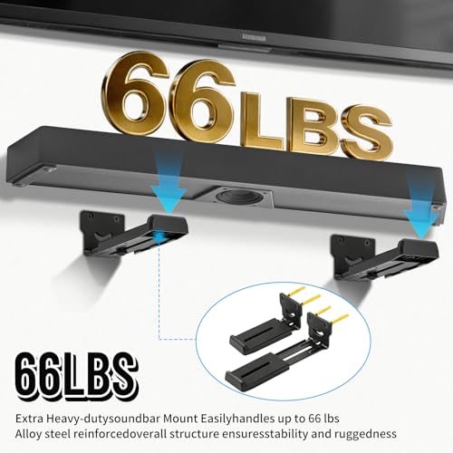 Soundbar Wall Mount Bracket -Universal Soundbar Mount&Soundbar Shelf for Samsung,Bose,Vizio,LG,Sony,JBL and More,Hold up to 66LBS,Depth Adjustable 4.09”-7.28”,All-Metal Sturdy Design