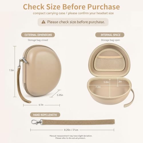 Comecase Headphone Case Compatible with JBL Tune 720BT 770NC, Khaki | Hard Shell Travel Storage for Foldable Over-Ear Headphones, with Mesh Pocket for Cables. Case Only, Headphones Not Included - color: Khaki