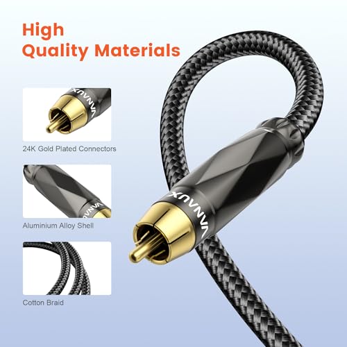 VANAUX Subwoofer Cable,Digital Coaxial Audio Cable,RCA Cord,Male to Male Mono SPDIF Wire [4N Oxgen-Free Copper Core] for Home Theater,HDTV,Amplifier,Speaker,Soundbar(3ft/1M) - size: 3.2ft/1m, style: Male to Male-Black
