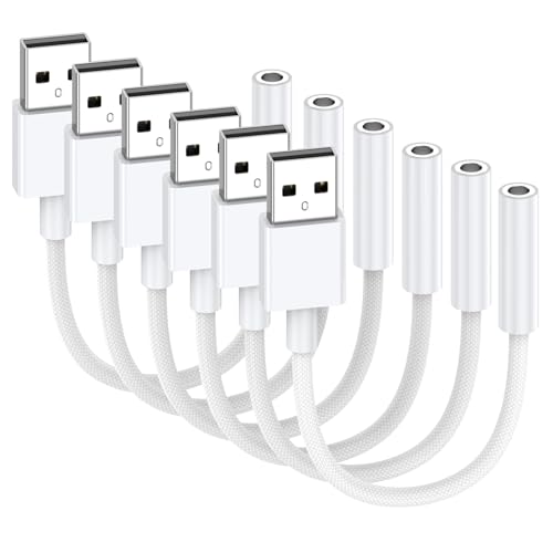 6 Pack USB to 3.5mm Audio Jack Adapter, Audio Aux Cable External Stereo Sound Card, USB to 3.5mm TRRS Female Headset for PS5 PS4 Headphone PC Laptop Linux Desktops and More Device - size: 6 Pack