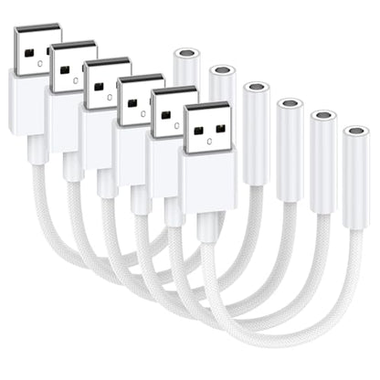 6 Pack USB to 3.5mm Audio Jack Adapter, Audio Aux Cable External Stereo Sound Card, USB to 3.5mm TRRS Female Headset for PS5 PS4 Headphone PC Laptop Linux Desktops and More Device - size: 6 Pack