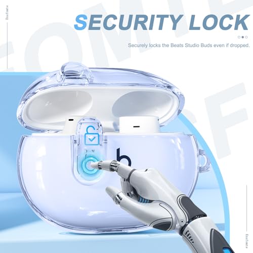 for Beats Studio Buds/Studio Buds Plus Case Cover with Lock, Clear Blue | Protective Cover for New Beats Studio Buds + Wireless Earbuds Case with Keychain & Cleaner Kit (2021/2023) - color: Clear Blue+P