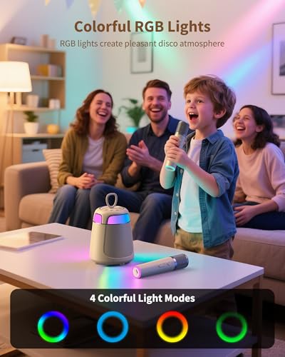 JAMELO Karaoke Machine for Kids & Adults Portable Bluetooth Speaker with 2 Wireless Karaoke Microphones 360° Stereo Sound 8H Playtime RGB Light Gift for Birthday Home Parties & Outdoor Gatherings