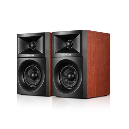 Sanyun SW203 3" 2.0 Computer Speakers, Expanded Stereo Field, Triple-DSP | Built-in 24bit DAC, USB-C/Bluetooth 5.4/AUX, 60W Carbon Fiber Woofer & Silk Dome Tweeter, for Desktop PC Gaming (Pair, Red) - color: Red