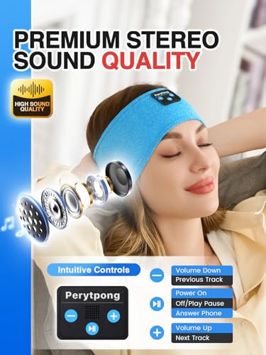 Perytong Sleep Headphones Wireless, Bluetooth Sports Headband Headphones with Ultra-Thin HD Stereo Speakers Perfect for Sleeping,Workout,Jogging,Yoga,Insomnia, Air Travel, Meditation (Azure) - color: Azure