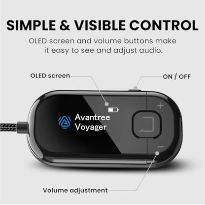 Avantree Voyager HA - Premium OLED Display Auracast Transmitter | for Auracast-Enabled Hearing Aids, Volume Control, Bluetooth 5.4, Qualcomm Chip, Firmware Updates, AUX for Airplane PC Gym