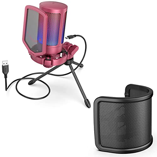 FIFINE Gaming USB Microphone for Desktop Set, Mic Pop Screen with Metal Mesh for YouTube Videos Bundle, PC Streaming Condenser Mic for Podcast, Recording, PS4/PS5 (A6R+U1)