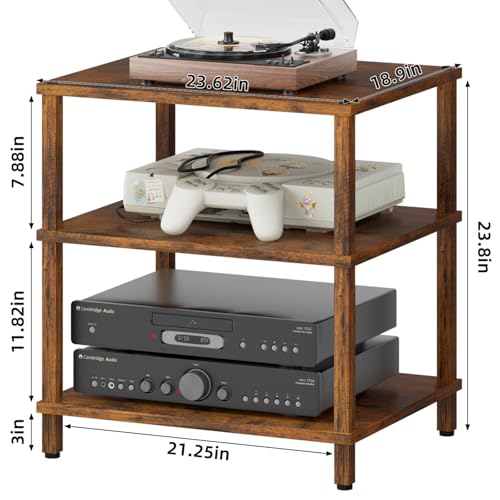3-Tier AV Media Player Stand, Brown Stereo Cabinet, Modern Stereo Cabine,Game Console Shelf,Wooden TV Stand,Multifunctional Entertainment Center, Suitable for Home, Conference Room - color: Brown, size: 3 Tier