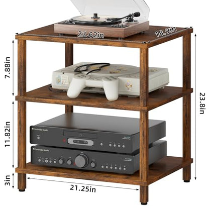LELELINKY 3-Tier AV Media Player Stand, Brown Stereo Cabinet, Modern Stereo Cabine,Game Console Shelf,Wooden TV Stand,Multifunctional Entertainment Center, Suitable for Home, Conference Room - color: Brown, size: 3 Tier