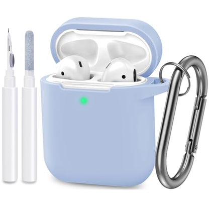 Compatible with AirPods Case Cover, Full Protective Silicone Skin Dust-Proof Designed for Apple AirPods 1st 2nd Generation with Keychain, Front LED Visible, Light Blue - color: B-Light Blue