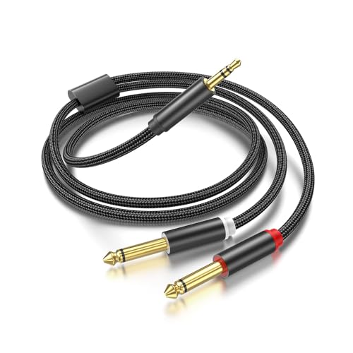 (33FT-1PACK) 3.5mm TRS to Dual 6.35mm 1/4 TS Mono Breakout Cable Y Splitter Stereo Cord Adapter Compatible with iPhone, Computer Sound Card, CD Player, Multimedia Speaker, Home Stereo System - color: 33 FT - 1 PACK