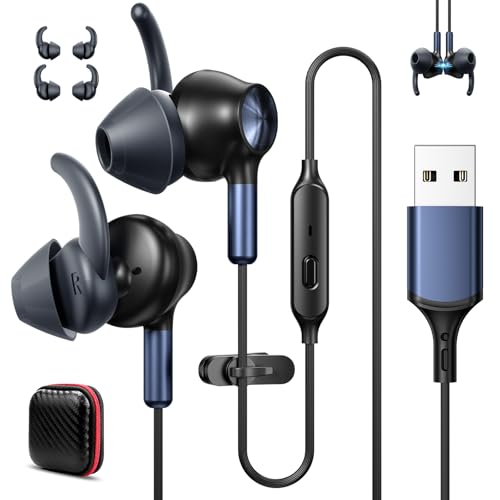 ACAGET USB Earbuds with Mic for PC Laptop 7.5FT Wired Meeting Mute Headsets | USB Computer Headphones Wired Headsets for Office School Desktop Student HiFi Noise Isolation In Ear Corded Gaming Earphones