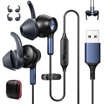 ACAGET USB Earbuds with Mic for PC Laptop 7.5FT Wired Meeting Mute Headsets | USB Computer Headphones Wired Headsets for Office School Desktop Student HiFi Noise Isolation In Ear Corded Gaming Earphones