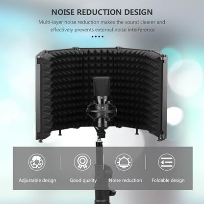 Cabilock Portable Folding Microphone Isolation Shield with Three Panels Combination and Adjustable Angle, Black Mic Windproof Sound Absorber Panel for Studio and Personal Recording