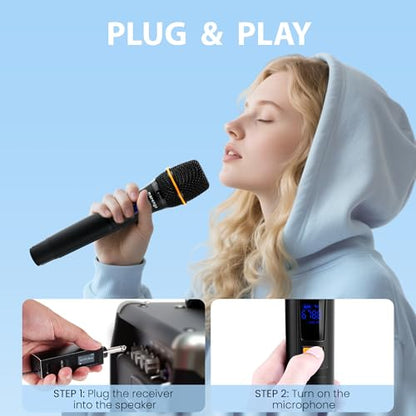Marengo Metal Wireless Microphone,UHF Handheld Karaoke Mics,Rechargeable