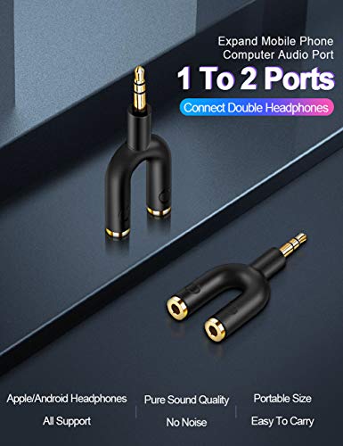 CableCreation Headphone Splitter Adapter, 3.5mm Y Jack Splitter Adaptor | Male to 2 Port 3.5mm Female Adaptor Compatible with Headset, Earphone, iPhone, iPad, iPod,Tablets, MP3 Players&More, Black - size: 1-Pack, style: Splitter Adapter