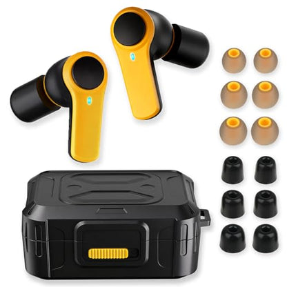 Bluetooth 6.0 Jobsite Earbuds, Heavy Duty True Wireless Ear Buds | 70H Playtime, IP56 Waterproof, 30dB SNR Noise Cancelling, ENC, Construction with 12pcs Earplugs