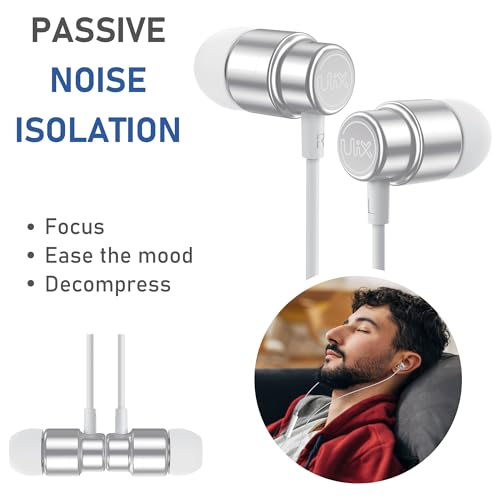 UliX Rider Wired Earbuds in-Ear Headphones, 5 Years Warranty, Earphones with Microphone, with Anti-Tangle Cable, Ear Buds for iPhone, iPad, Samsung, School Students, Kids, Women, Small Ears - White - color: White, style: 3.5 mm