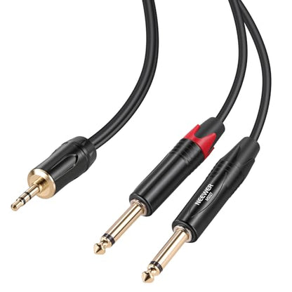 NEEWER 3.5mm 1/8 TRS to 1/4 Dual 6.35mm TS Breakout Cable, 6 ft Male to Male Stereo Audio Splitter Cord Adapter for Phone Tablet Laptop Computer Mixer Speaker Studio Monitor PA System, MS027 - size: 3.5mm（182cm）, style: Dual TS Male