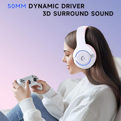 syndesmos Wireless PS5 Headset, 2.4GHz Gaming Headset for PS5, PC, Switch, Bluetooth 5.3 Headphones with Noise Canceling Mic, 7.1 Surround Sound, Low-Latency, 45H Battery, Pink - color: Pink