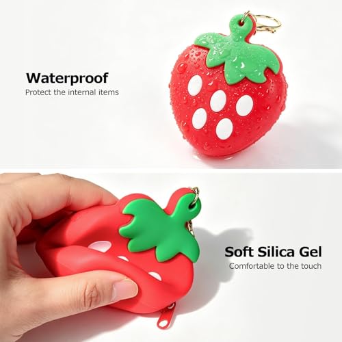 【Woyinger】 Fruit Shaped Silicone Earbud Case for AirPods, Tech Organizer Pouch with Keychain & Wrist Strap, Mini Cable Coin Wired/Wireless Earphone Holder, Strawberry - color: A2-Strawberry