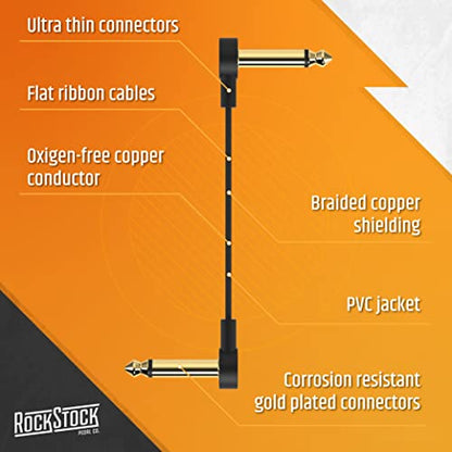 Rock Stock Guitar Flat Patch Cables (Pack of 3) - 6 Inch S-Shape Ultra-Thin - size: 6 Inches, style: S-Shape